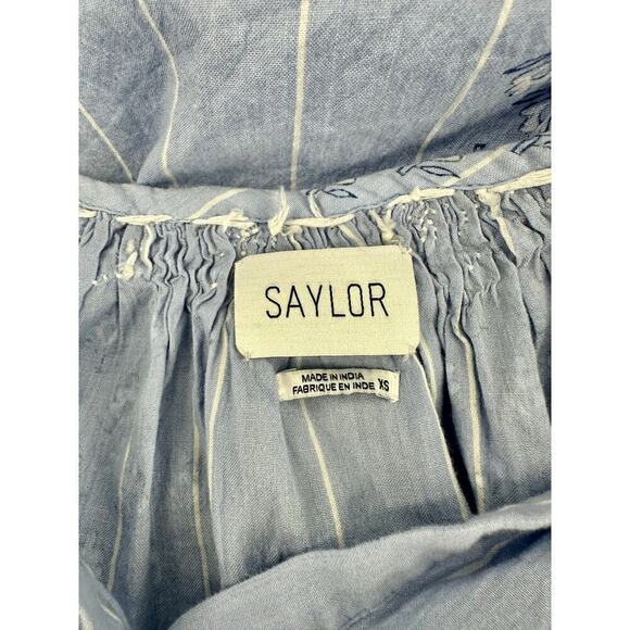 SAYLOR embroidered smocked neckline Julissa Peasant Top Size XS blue floral - Picture 8 of 9